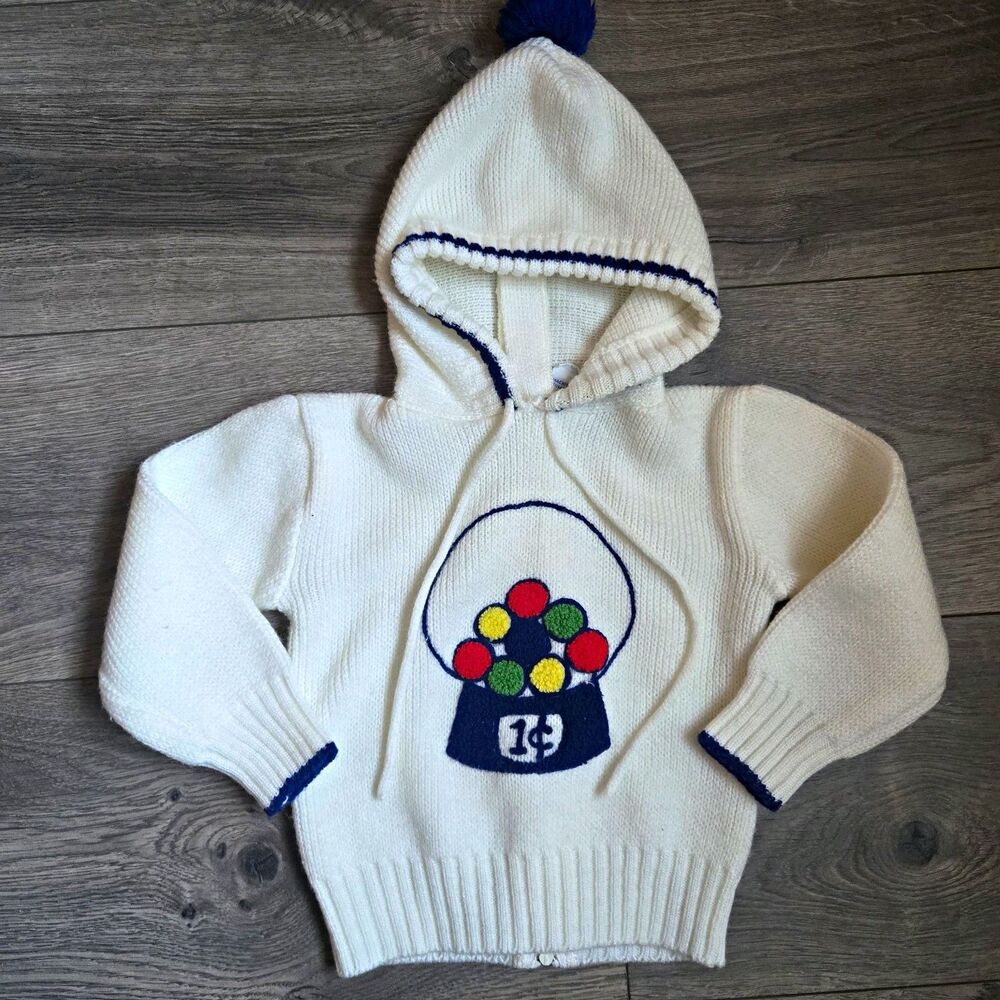 Vintage Petit Ami 18M Sweater Gumball Machine Knit Hooded Full Zip White Kidcore